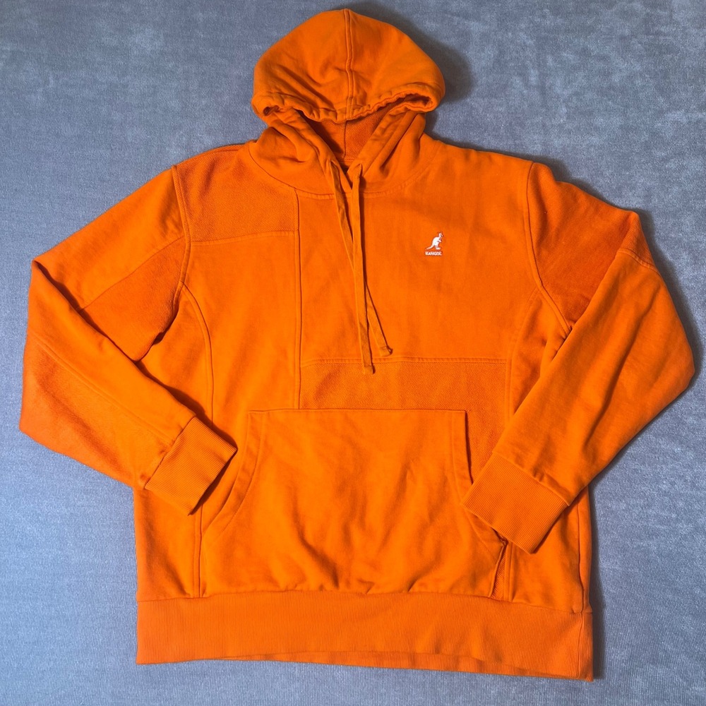 Kangol Mens Orange Patchwork Pullover Hoodie Embroidered Logo XXL